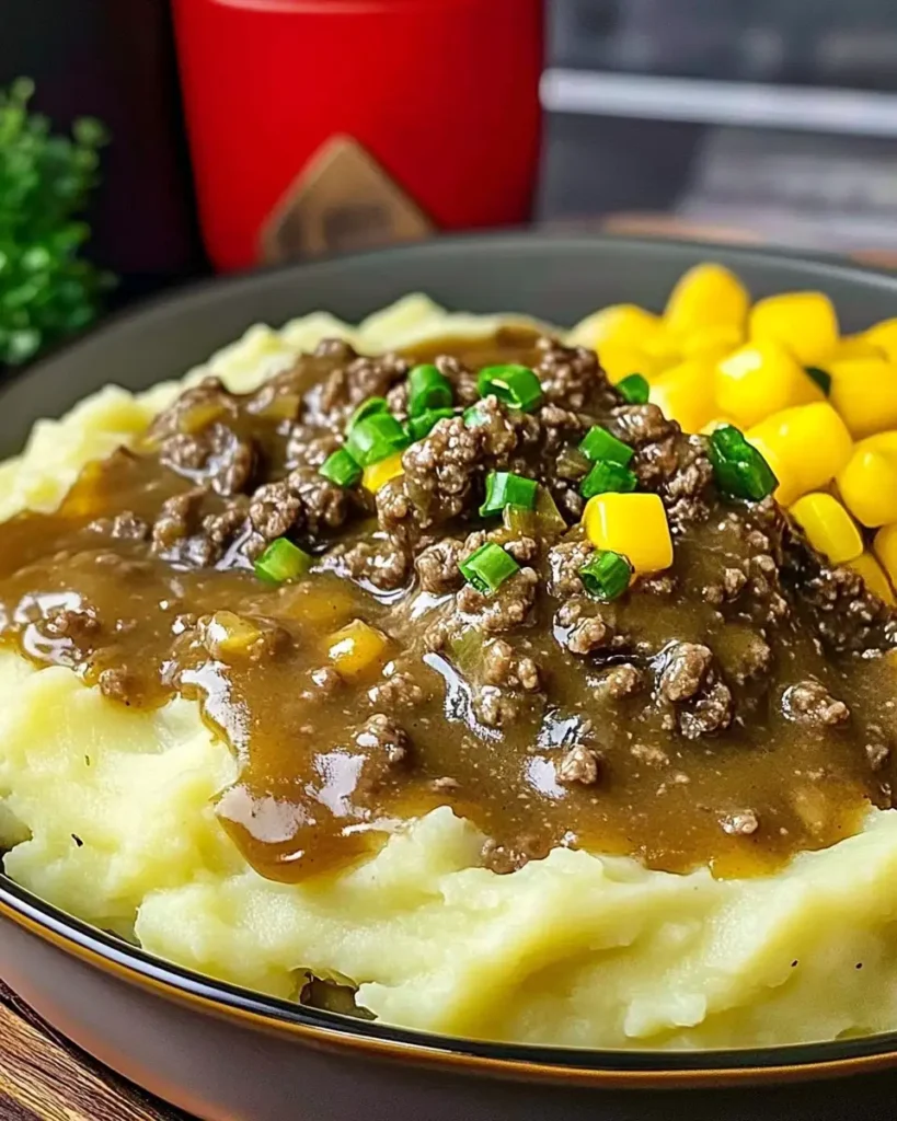 Savoury Ground Beef and Gravy Over Creamy Mashed Potatoes