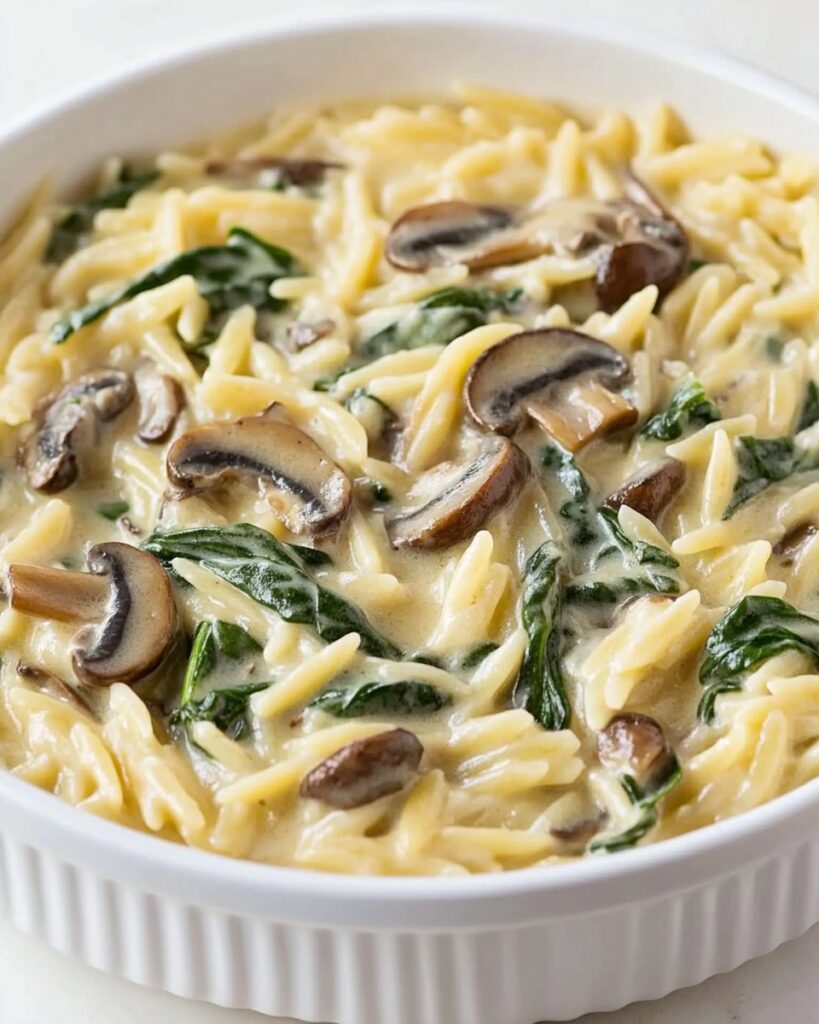Creamy Mushroom and Spinach Orzo