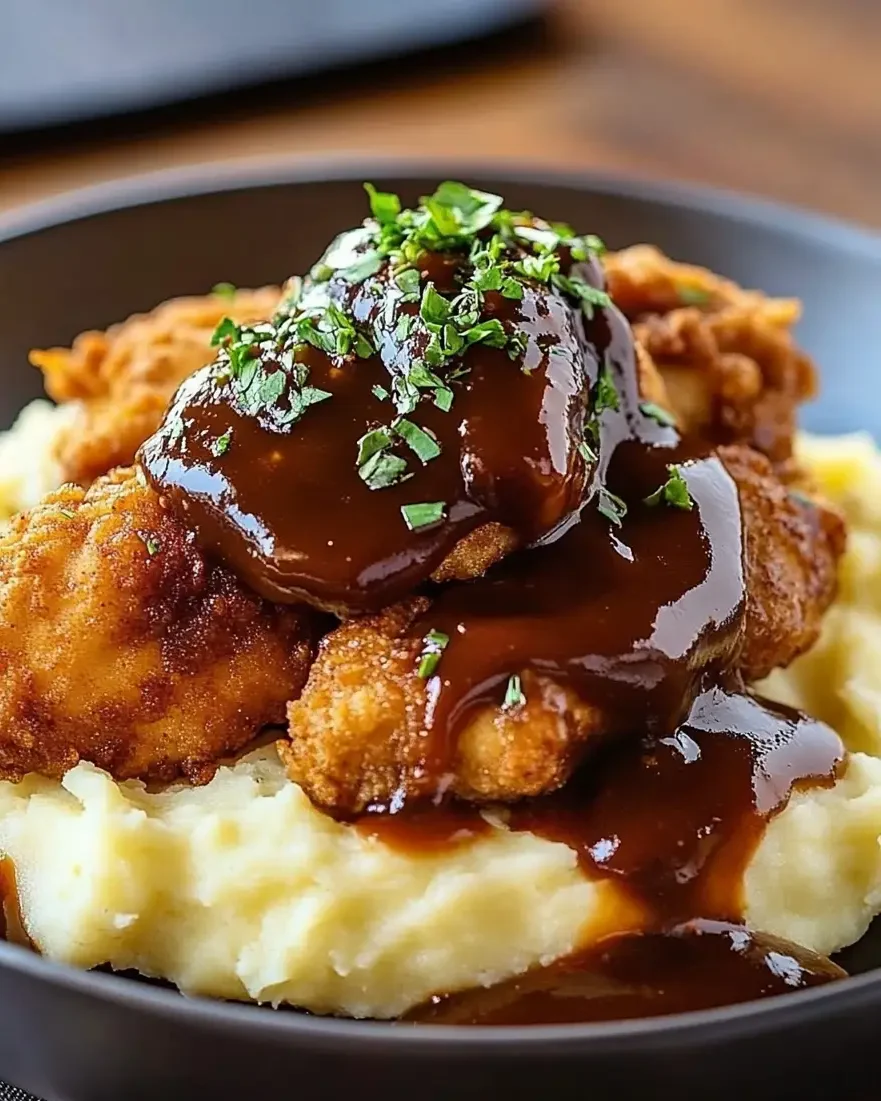 Crispy Chicken with BBQ Sauce And Mashed Potatoes
