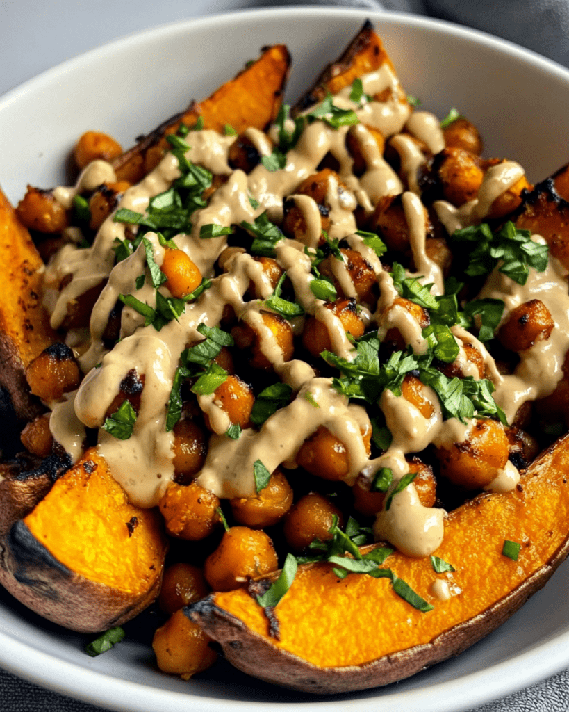 Sweet Potatoes with Tahini Butter Chickpeas